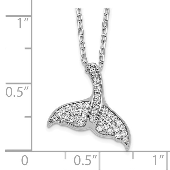 Cheryl M Sterling Silver Rhodium-plated Brilliant-cut CZ Whale Tail 16 Inch Necklace with 2 Inch Extender