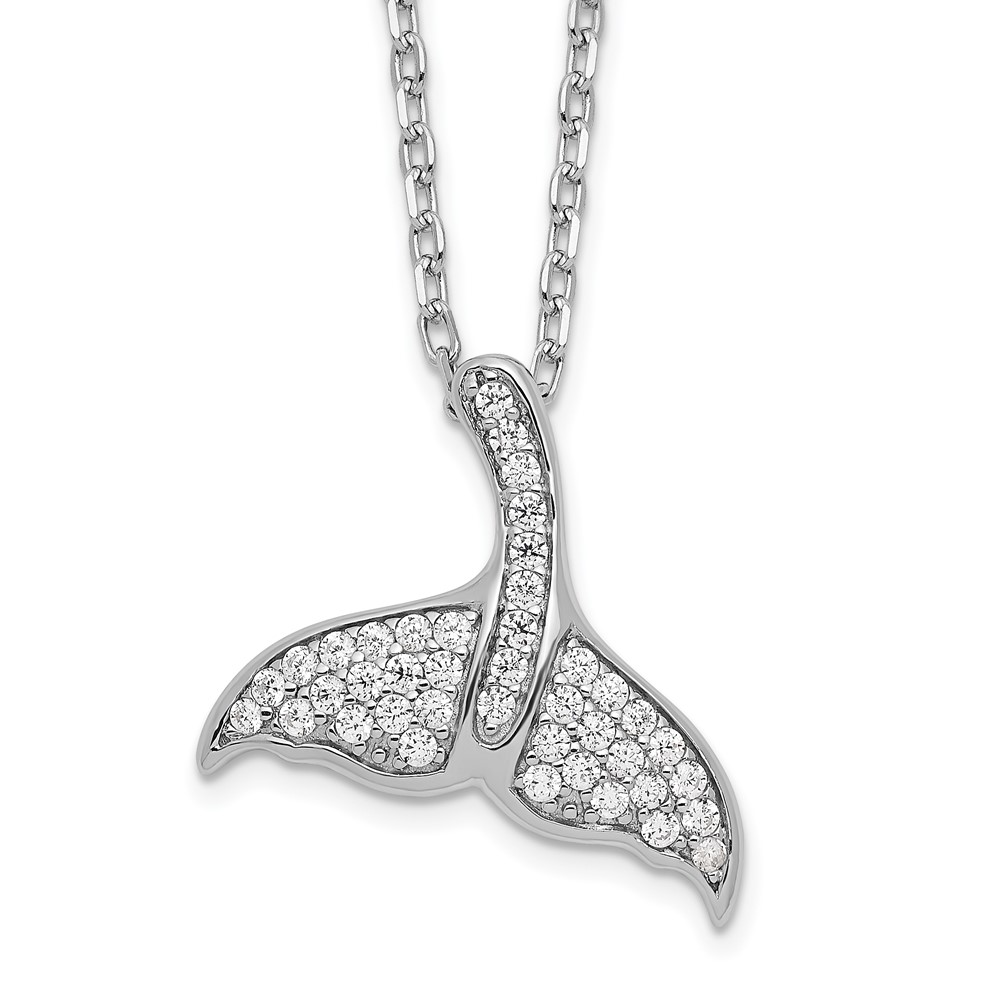 Sterling Silver Cheryl M Rh-p CZ with 2in ext. Whale Tail Necklace