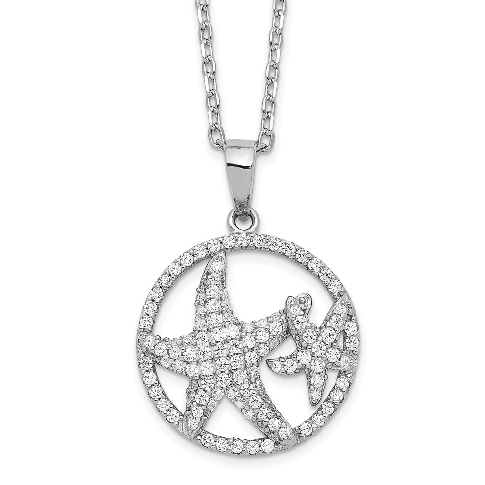 Sterling Silver Cheryl M Rhodium-plated CZ with 2in ext. Starfish Necklace