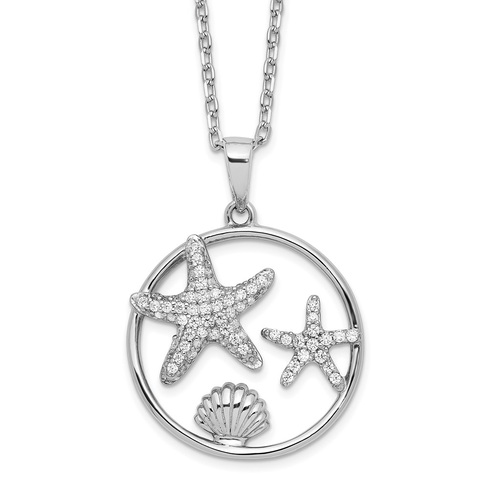 Sterling Silver Cheryl M Rhodium-plated CZ with 2in ext. Sea Life Necklace