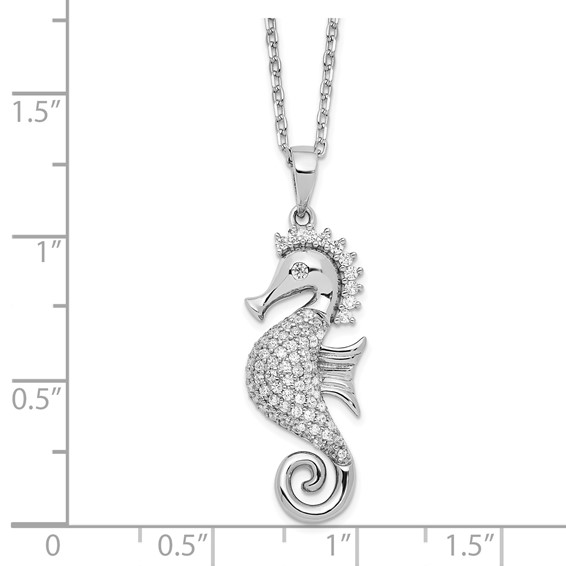 Cheryl M Sterling Silver Rhodium-plated Brilliant-cut CZ Seahorse 16 Inch Necklace with 2 Inch Extender