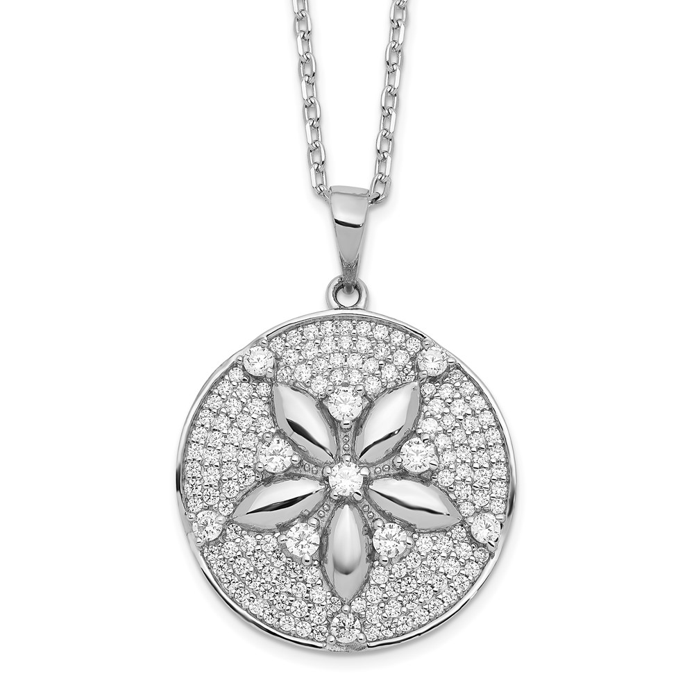 Sterling Silver Cheryl M Rh-p CZ with 2in ext. Sand Dollar Necklace