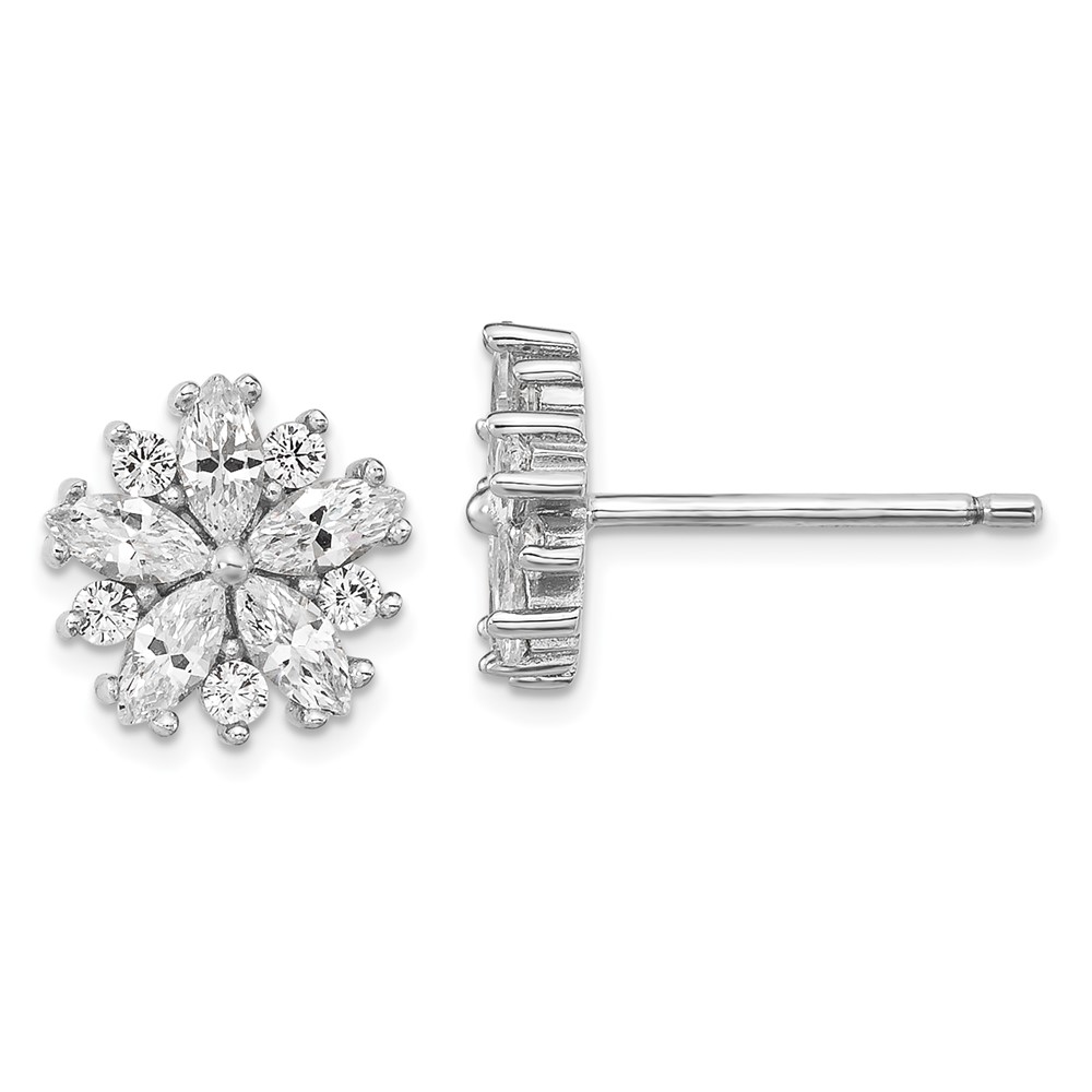 Sterling Silver Cheryl M Rhodium-plated CZ Flower Post Earrings