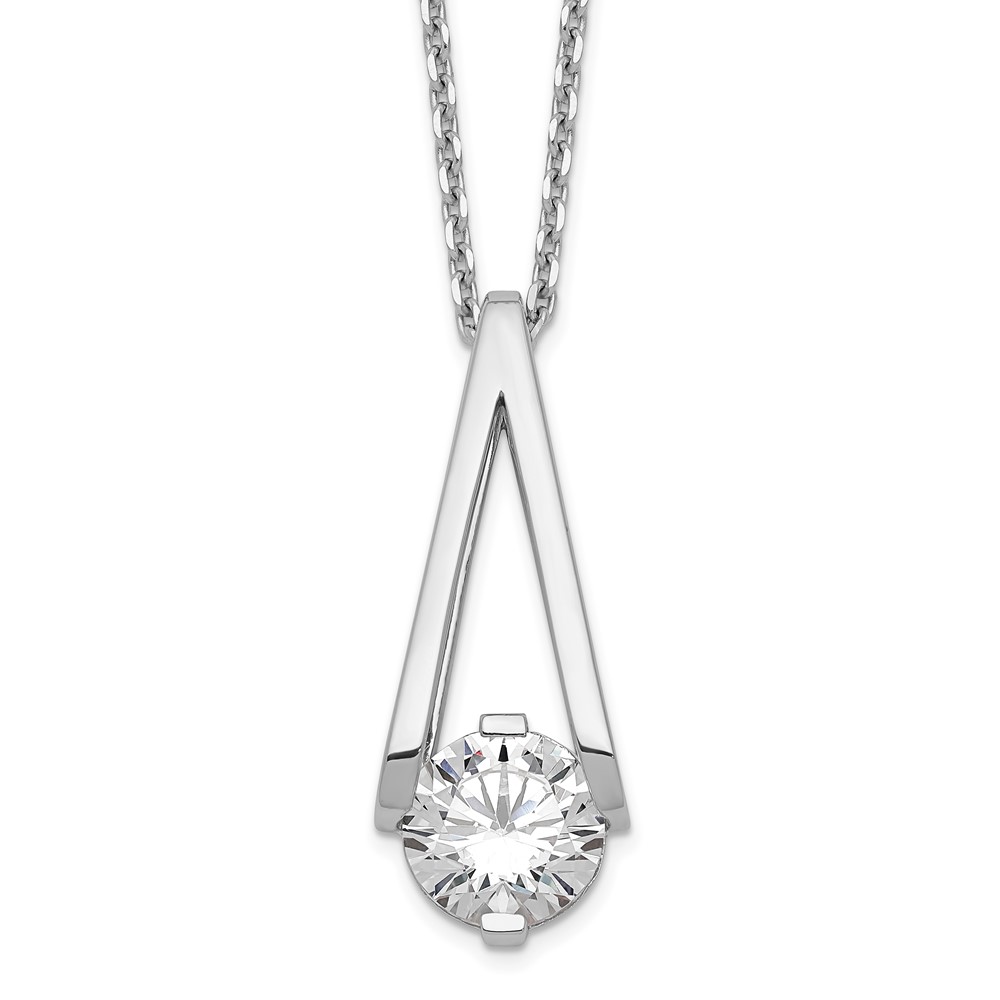 Sterling Silver Cheryl M Rhodium-plated CZ Fancy V with 2in ext. Necklace