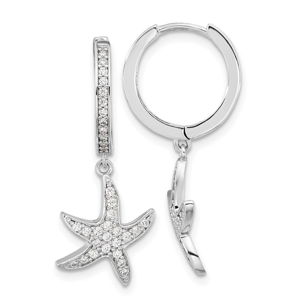 Sterling Silver Cheryl M Rhodium-plated CZ Starfish Hoop Dangle Earrings