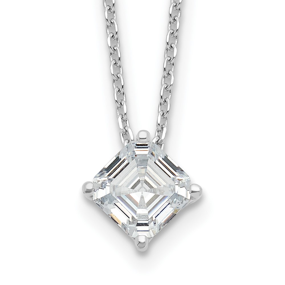 Sterling Silver Cheryl M Rhodium-plated Square CZ with 2.5in ext. Necklace