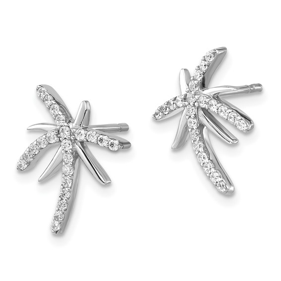 Cheryl M Sterling Silver Rhodium-plated Brilliant-cut CZ Palm Tree Post Earrings