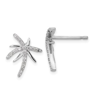 Cheryl M Sterling Silver Rhodium-plated Brilliant-cut CZ Palm Tree Post Earrings
