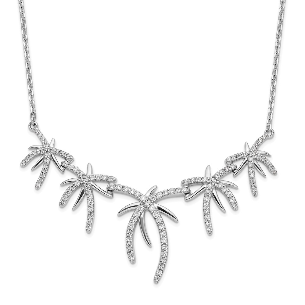 Sterling Silver Cheryl M Rh-p CZ with 2in ext. Palm Tree Necklace