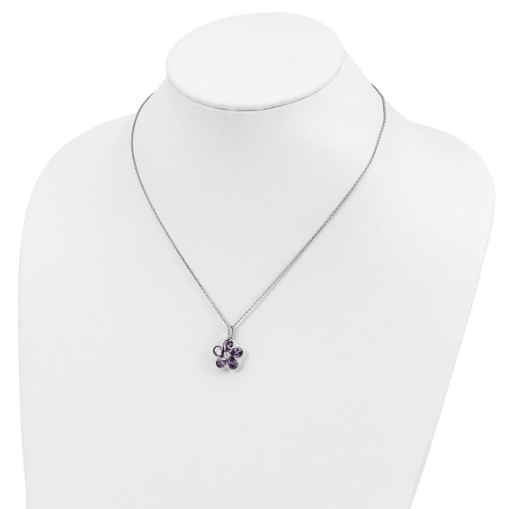 Cheryl M Sterling Silver Rhodium-plated Purple and White Brilliant-cut CZ Flower 16 Inch Necklace with 2 Inch Extender