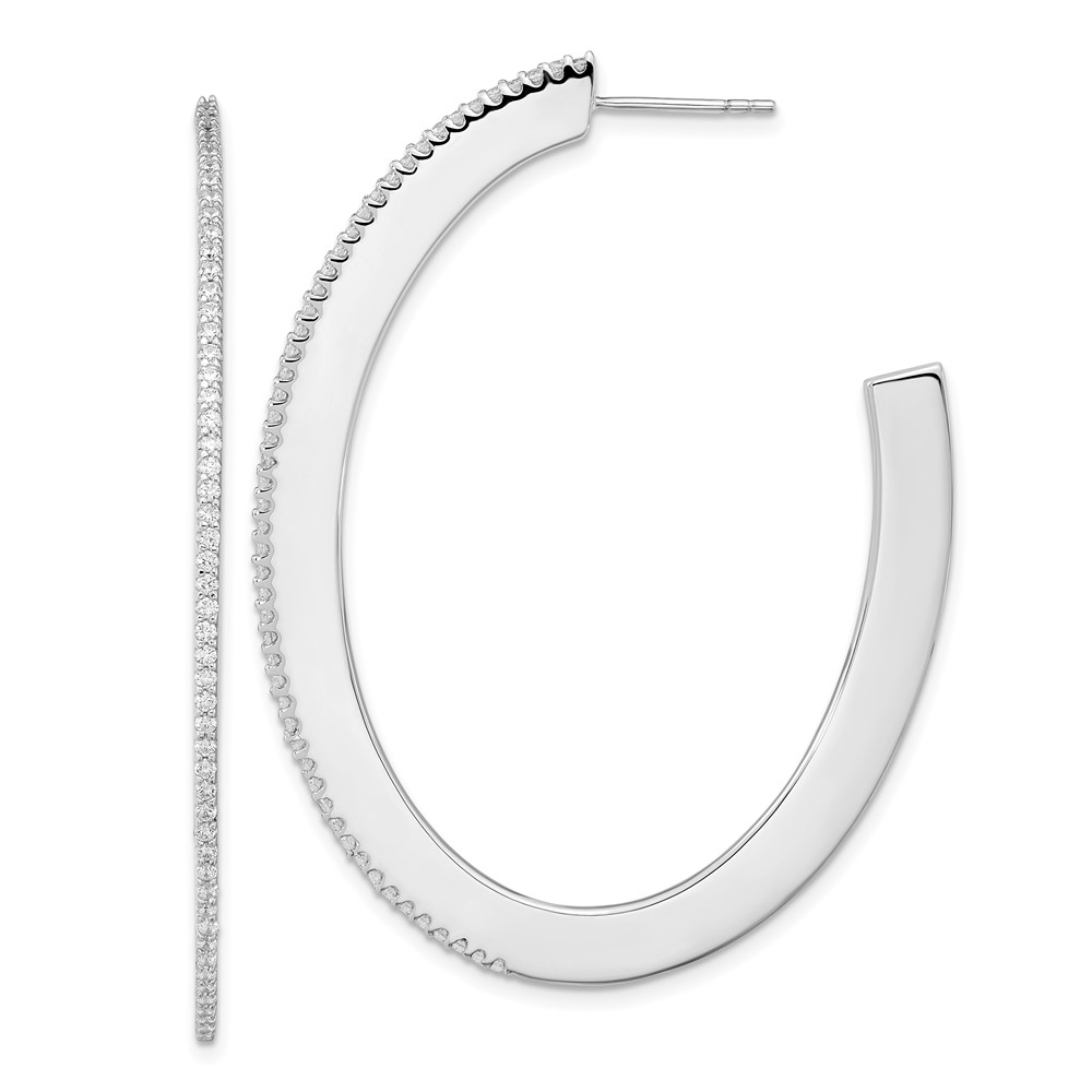 Sterling Silver Cheryl M Rhodium-plated CZ Oval Post Hoop Earrings