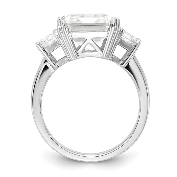 Cheryl M Sterling Silver Rhodium-plated Fancy Emerald-cut and Brilliant-cut CZ 3 Stone Ring