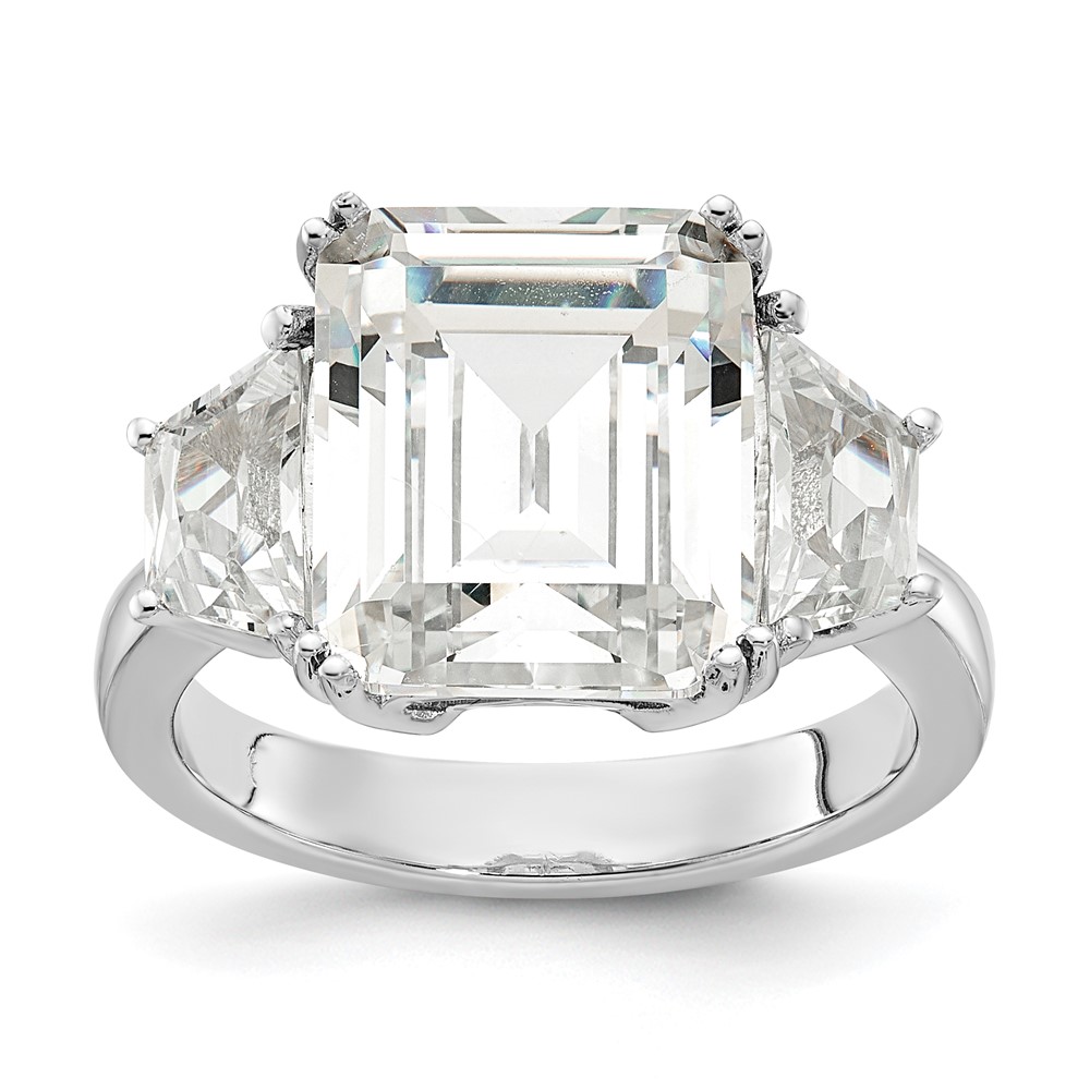 Sterling Silver Cheryl M Rhodium-plated Fancy Emerald Cut CZ Ring