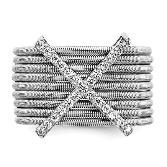 Cheryl M Sterling Silver Rhodium-plated Brilliant-cut CZ Textured Multi-band Ring