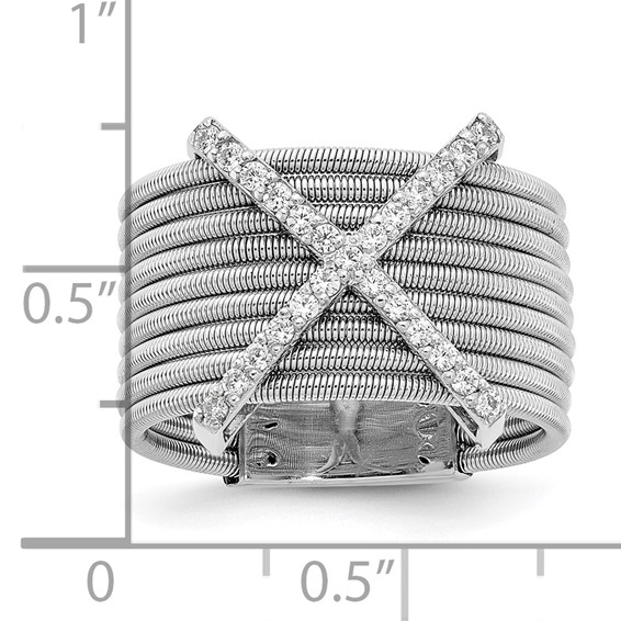 Cheryl M Sterling Silver Rhodium-plated Brilliant-cut CZ Textured Multi-band Ring