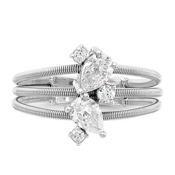 Cheryl M Sterling Silver Rhodium-plated Brilliant-cut CZ Textured 3 Band Ring