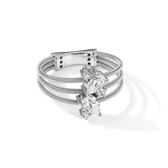 Cheryl M Sterling Silver Rhodium-plated Brilliant-cut CZ Textured 3 Band Ring