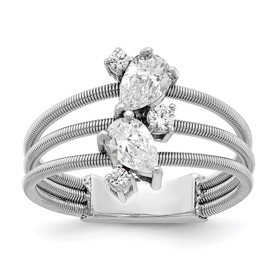 Cheryl M Sterling Silver Rhodium-plated Brilliant-cut CZ Textured 3 Band Ring