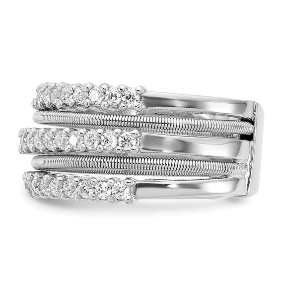 Cheryl M Sterling Silver Rhodium-plated Brilliant-cut CZ Textured and Layered Ring