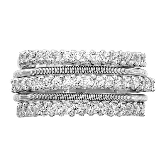 Cheryl M Sterling Silver Rhodium-plated Brilliant-cut CZ Textured and Layered Ring