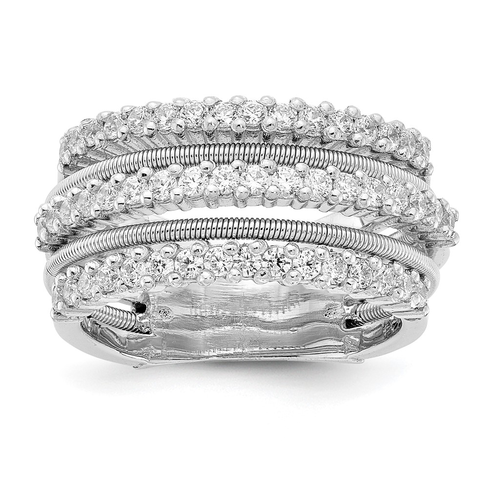 Sterling Silver Cheryl M Rhodium-plated CZ Textured and Layered Ring