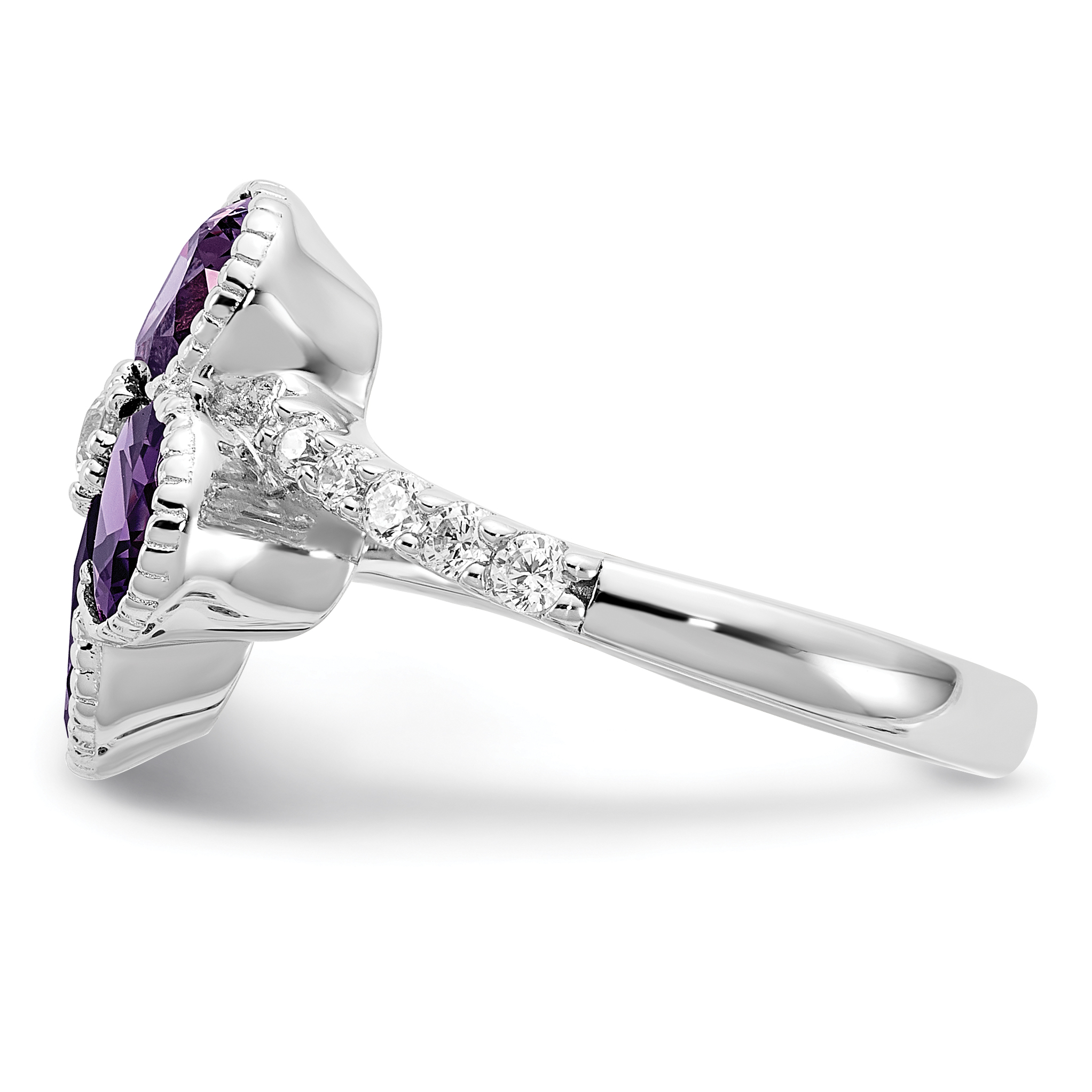 Sterling Silver Cheryl M Rhodium-plated Purple CZ Flower Sterling Silver Cheryl M Rhodium-plated Purple CZ Flower