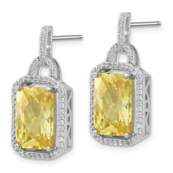 Cheryl M Sterling Silver Rhodium-plated Fancy Yellow Checkerboard-cut and White Brilliant-cut CZ Post Dangle Earrings
