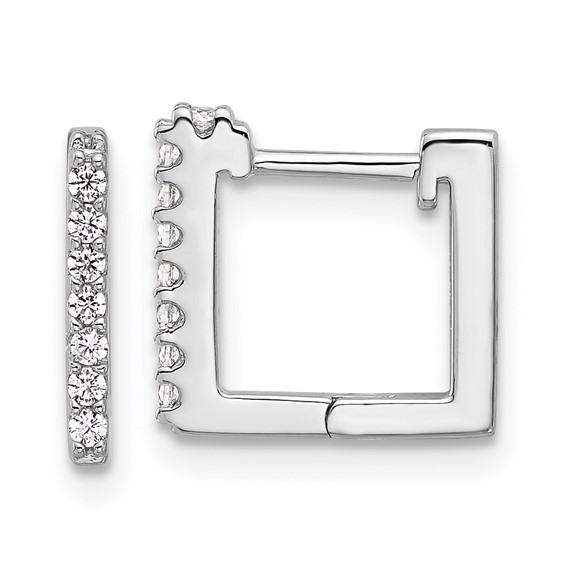 Cheryl M Sterling Silver Rhodium-plated Brilliant-cut CZ Square Hinged Post Hoop Earrings