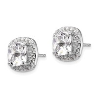 Cheryl M Sterling Silver Rhodium-plated Rose-cut and Brilliant-cut CZ Square Halo Post Earrings view 2