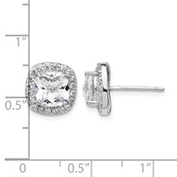 Cheryl M Sterling Silver Rhodium-plated Rose-cut and Brilliant-cut CZ Square Halo Post Earrings view 4