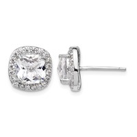 Cheryl M Sterling Silver Rhodium-plated Rose-cut and Brilliant-cut CZ Square Halo Post Earrings view 1