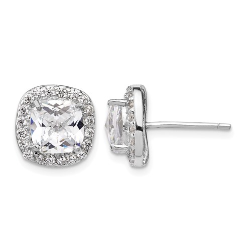 Cheryl M Sterling Silver Rhodium-plated Rose-cut and Brilliant-cut CZ Square Halo Post Earrings