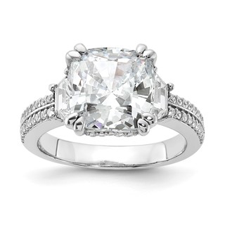 Cheryl M Sterling Silver Rhodium-plated Fancy Cushion-cut Baguette-cut and Brilliant-cut CZ Ring