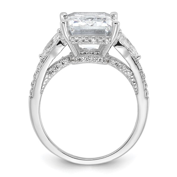Cheryl M Sterling Silver Rhodium-plated Fancy Emerald-cut and Brilliant-cut CZ Ring