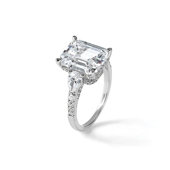 Cheryl M Sterling Silver Rhodium-plated Fancy Emerald-cut and Brilliant-cut CZ Ring