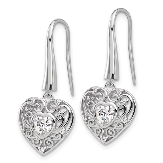Cheryl M Sterling Silver Rhodium-plated Brilliant-cut CZ Heart Dangle Earrings