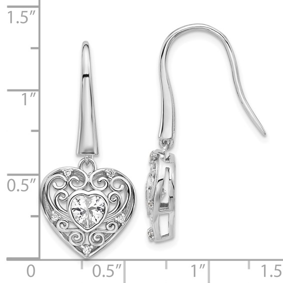 Cheryl M Sterling Silver Rhodium-plated Brilliant-cut CZ Heart Dangle Earrings
