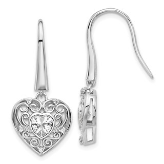 Cheryl M Sterling Silver Rhodium-plated Brilliant-cut CZ Heart Dangle Earrings