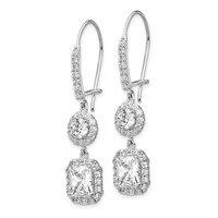 Cheryl M Sterling Silver Rhodium-plated Elongated Cushion-cut and Brilliant-cut CZ Halo Kidney Wire Dangle Earrings view 2