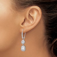 Cheryl M Sterling Silver Rhodium-plated Elongated Cushion-cut and Brilliant-cut CZ Halo Kidney Wire Dangle Earrings view 3