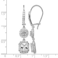 Cheryl M Sterling Silver Rhodium-plated Elongated Cushion-cut and Brilliant-cut CZ Halo Kidney Wire Dangle Earrings view 4