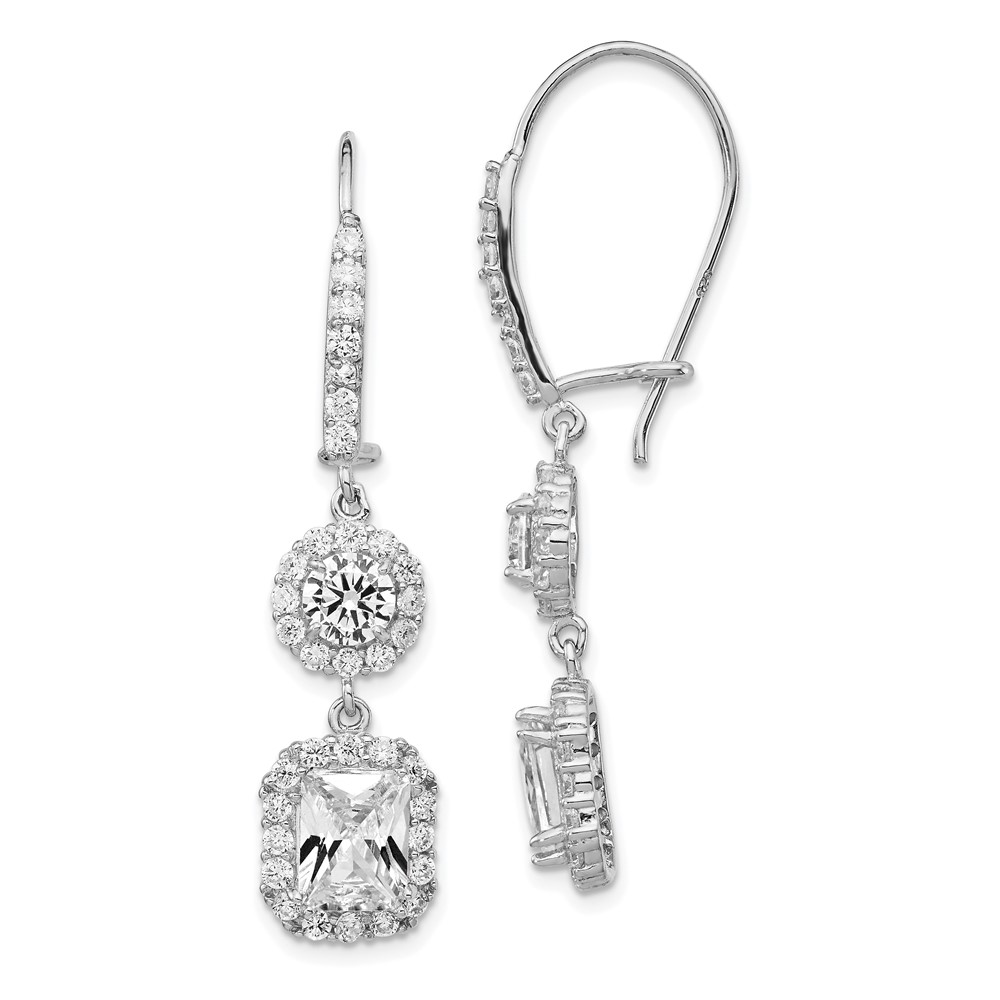 Cheryl M Sterling Silver Rhodium-plated Cushion CZ Kidney Wire Earrings