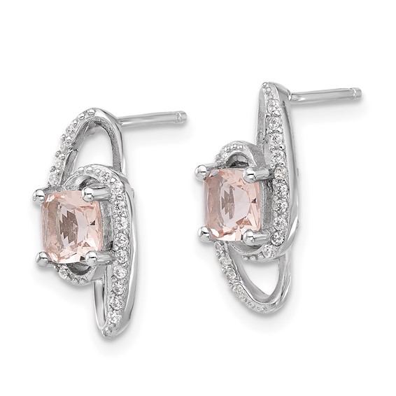 Cheryl M Sterling Silver Rhodium-plated Cushion-cut Simulated Morganite and White Brilliant-cut CZ Post Dangle Earrings