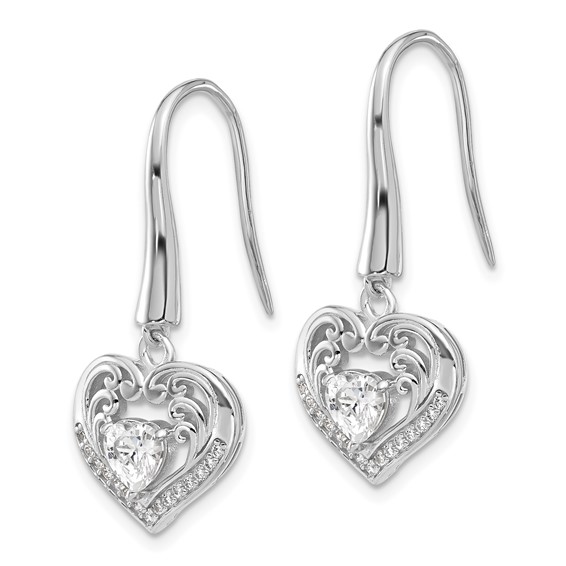 Cheryl M Sterling Silver Rhodium-plated Brilliant-cut CZ Heart Dangle Earrings