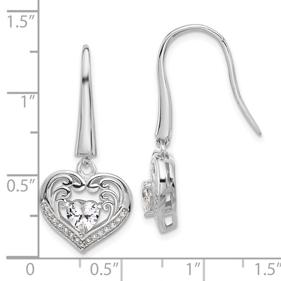 Cheryl M Sterling Silver Rhodium-plated Brilliant-cut CZ Heart Dangle Earrings