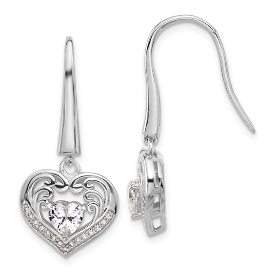 Cheryl M Sterling Silver Rhodium-plated Brilliant-cut CZ Heart Dangle Earrings