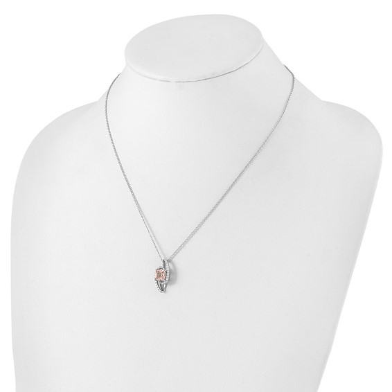 Cheryl M Sterling Silver Rhodium-plated Cushion-cut Simulated Morganite & White Brilliant-cut CZ 18 Inch Necklace with 2 Inch Extender