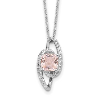 Cheryl M Sterling Silver Rhodium-plated Cushion-cut Simulated Morganite & White Brilliant-cut CZ 18 Inch Necklace with 2 Inch Extender