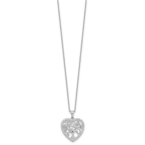 Cheryl M Sterling Silver Rhodium-plated Brilliant-cut CZ Tree of Life Heart 18 Inch Necklace with 2 Inch Extender