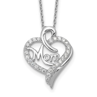 Cheryl M Sterling Silver Rhodium-plated Brilliant-cut CZ MOM Heart 18 Inch Necklace with 2 Inch Extender